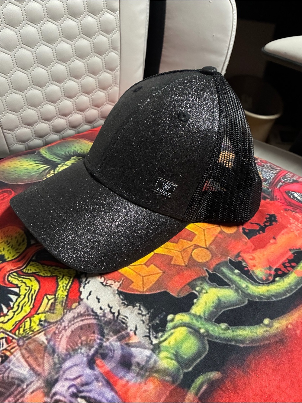 Ariat Women’s Black Glitter Ponytail Trucker Hat Snapback Western